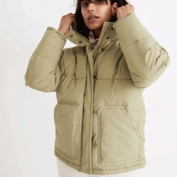 Madewell Holland Ash Green Khaki Quilted Puffer Parka Jacket Women S Cottagecore - Picture 2 of 11